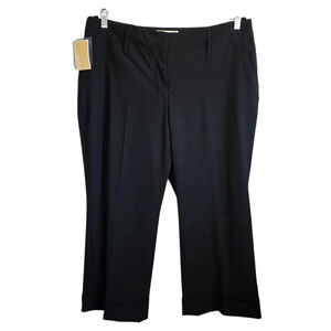 Michael Kors Black Cropped Trousers Size 16 High Rise Cuffed Hem Dress Pants New